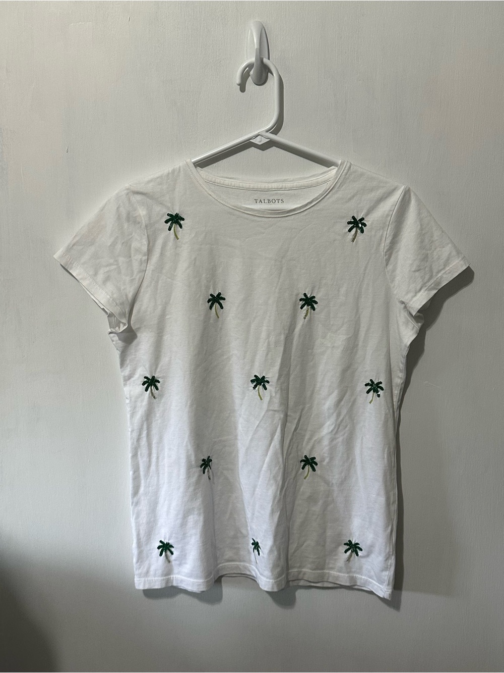 Talbots petite White Tee with sequin palm tree details sz medium